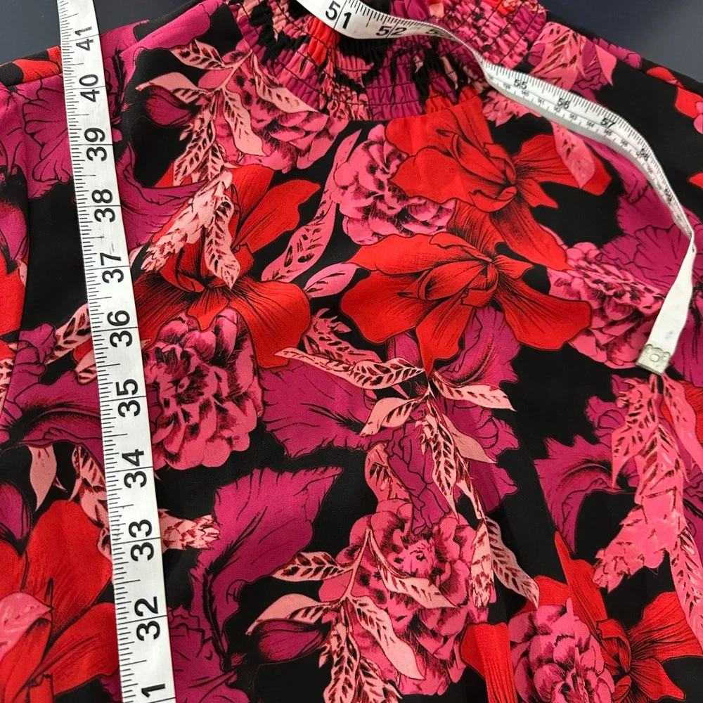 Nanette Lepore Long Sleeve Smocked Floral Midi Dress 4 Red Romantic Feminine - Picture 9 of 10